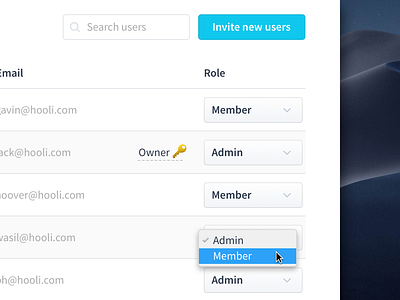 Role account dropdown invite menu role search separator settings tooltip travel user