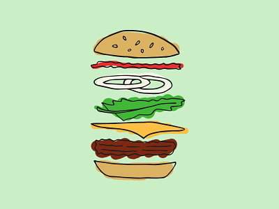 Cheesy burger cheesburger dissected handdrawn