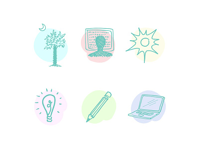 Drawn Icons coding developing handdrawn icons laptop lightbulb palm pencil sun