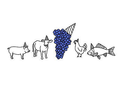 Gamay Wine + Party Animals animals cute grapes handdrawn illustrated illustration party party animals purple wine