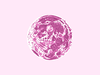 Moon craters handdrawn illustration moon outer space pink planet purple space