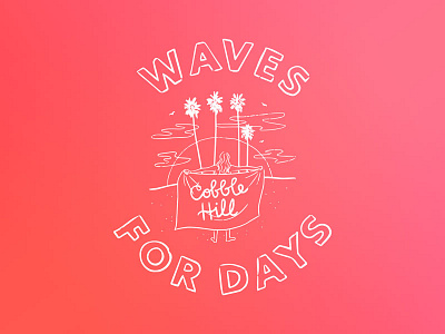 Waves For Days beach brandongrotesque flag gradient handdrawn handmade illustrated illustration line art linedrawing palms pink surf surfing towel waves