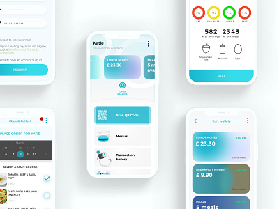 Cashless app UX/UI design app app design balance calendar cashless payments design graphic design meal ordering menu nutritional information ui ux wallets