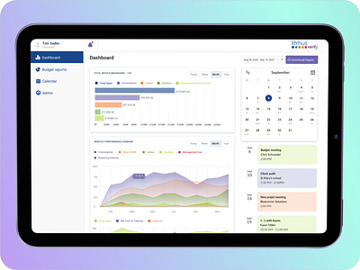 Budget Analytics & Calendar Admin Dashboard admin admin panel analytics bar graph budget budgeting caledar dashboard design finance finance dashboard home page home screen performance ui ux