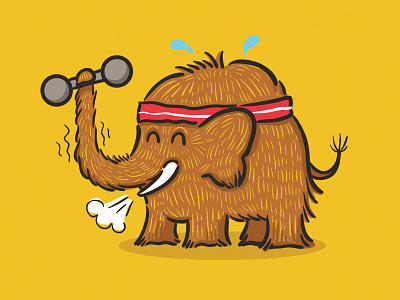 Mammoth Training cartoon character exercise illustration mammoth