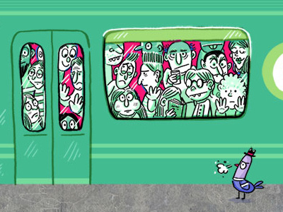 Commute cartoon commute doodle drawing illustration new york nyc passengers subway train