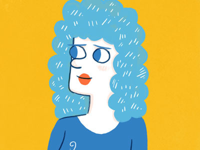 Blues and yellows blue cartoon illustration person woman yellow