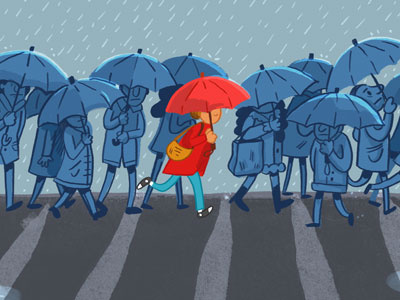 Rainy Day cartoon commute commuters crowd illustration new york nyc people rain rainy sketch