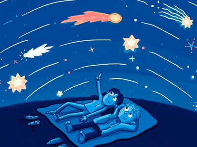Starry Skies astronomy cartoon illustration meteor showers night people stargazing starry stars