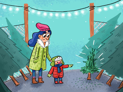 Perfect Tree brooklyn cartoon christmas christmas tree family holidays illustration kids new york streetvendor tree