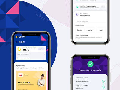 Housing Rent-pay app screen app clean clean design dashboard ui design experience illustration illustrations landing page payment app sucessscreen ui visual design