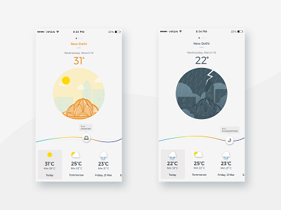 Weather App app clean flat illustration interface minimal mobile news search tourism travel uiux weather