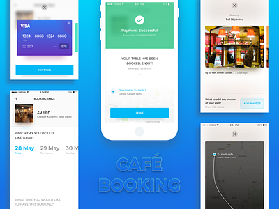 Cafe Booking- other screens add photo app book table card clean hotel booking ios navigation payment ui ux