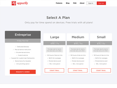 Appurify.com (Pricing Table)