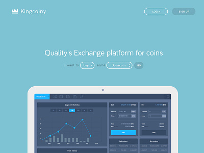 Kingcoiny future landing page bitcoin blue flat icon landing platform ui ux