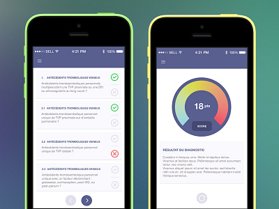 Medical test app flat ios ipad iphone quizz score test ui ux