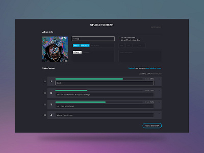 Bitzik - Music uploading system bitcoin bitzik dark flat music upload