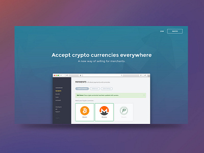 Landing page bitcoin crypto currency ecommerce merchant monero