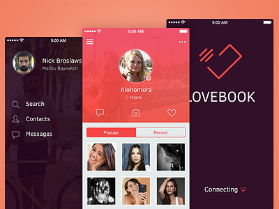Love Book app app flat ios ios7 iphone logo love menu profile social ui
