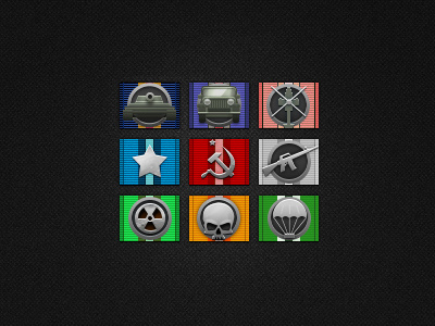 Game badges achievements awards badges game helicopter icons jeep m16 skull soviet star tags tank