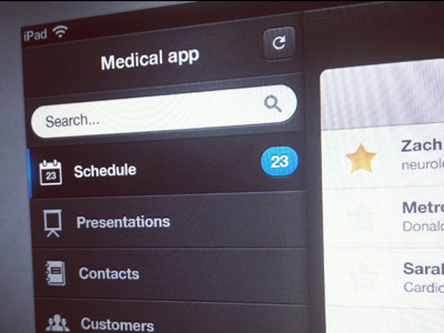 iPad medical app app customers dark dashboard doctor ipad medical mobile retina schedule ui ux