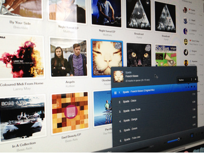 Music player app audio blue cat covers dark feed light music play player playlist social sound ui users volume web