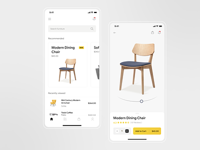 Modern furniture e-commerce app design concept