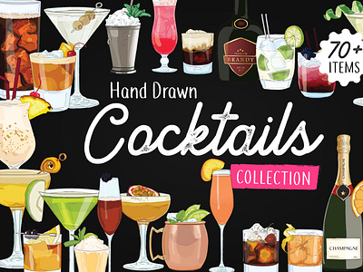 Cocktails and drinks illustrations alcohol beverage cocktails collection drawing drink menu drinks graphic assets hand drawn illustration shot