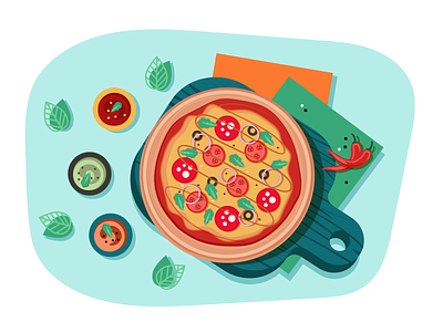Food Illustration cook cooking delicious food illustration meal pizzeria salami vector pizza