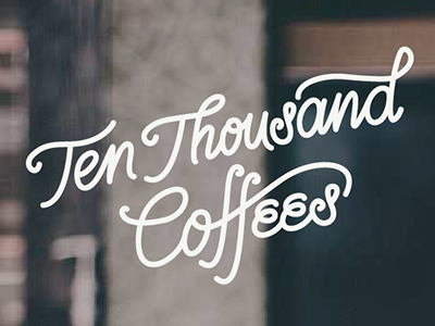 Ten Thousand Coffees script logo cursive handwritten lettering logo script type