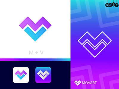 MOVART logo design | MV Logo 2d app icon best logo on dribbble brand identity branding agency branding concept business colorful logo creative digital gradient logo design logo mark logo trends 2021 love shape mv mv letter logo mv logo mv love logo simple logo