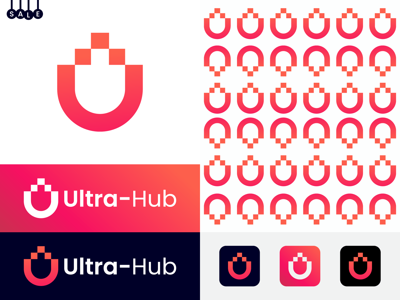 Ultra-Hub modern logo branding - logo designer ar brand identity branding community connection for sale gradient hub icon identity logo mark player server tech u logo u modern logo ultra hub unused vedio logo