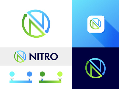 NITRO LOGO DESIGN brand identity branding concept ecommerce fintech gradient logo logo logo design marketing agency modern modern logo designer n tech logo nitro software symbol tech tech logo tech modern logo technology visual identity design