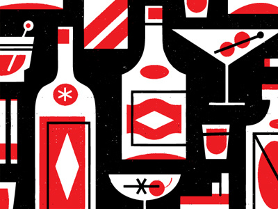 Season 6! bar bottles cocktails drinks glasses grit illustration pattern retro texture vintage
