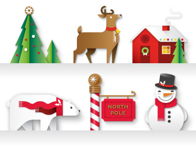 Market Pantry Illustrations christmas christmas tree cottage festive holiday illustration north pole polar bear reindeer snowman