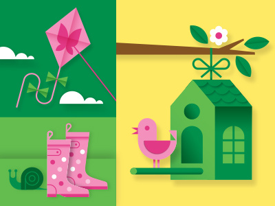 Market Pantry Spring bird birdhouse boots illustrations kite rain spring