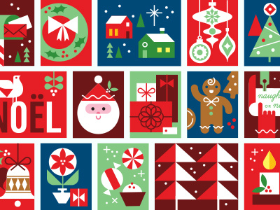 Holiday Mail Stickers - Stamps Detail christmas fun geometric gift wrap holiday illustration labels sticker sheet stickers vintage