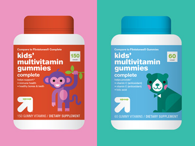 up&up Kids' Vitamins packaging cute bear monkey kids illustration