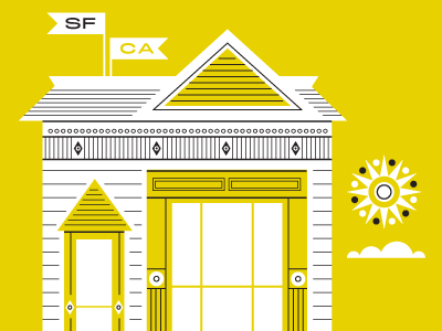 Home building california home house illustration retro san francisco sun victorian vintage