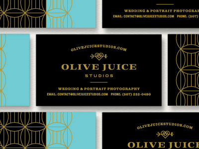 Olive Juice Studios branding business cards design foil identity logo pattern stationery