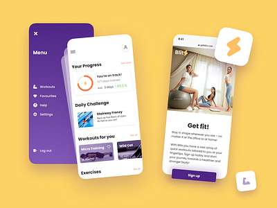 Final UI for Fitness App concept design fitness landing page logo menu mobile ui ux web app workout