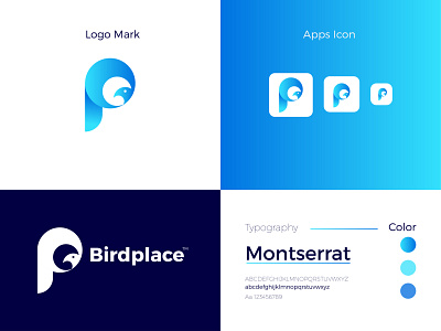 Birdplace Modern Logo Design - P Letter Mark app branding design gradient logo graphic design icon illustrator letter mark logo logo design logodesign minimal modern modern logo typography ui ux