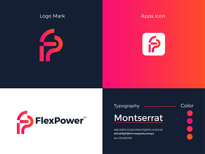 FlexPower Modern Logo Design - F+P Letter Mark app branding design gradient logo graphic design icon illustration illustrator letter mark logo logo design logodesign minimal modern modern logo ui ux