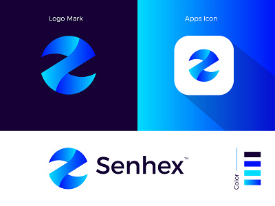 Senhex Modern Logo Design S Letter Mark app branding design gradient logo graphic design icon illustrator letter mark logo logo design logodesign minimal modern modern logo ui ux