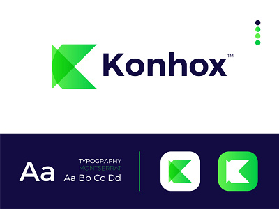 Konhox Modern Logo Design - K + Letter Mark app branding design gradient logo graphic design icon illustrator letter mark logo logo design logodesign minimal modern modern logo typography ui ux