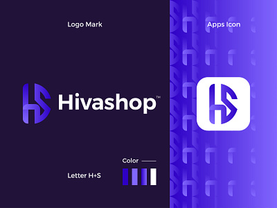 Hivashop Modern Logo Design - H + S Letter Mark app branding design gradient logo graphic design icon illustrator letter mark logo logo design logodesign minimal modern modern logo ui ux