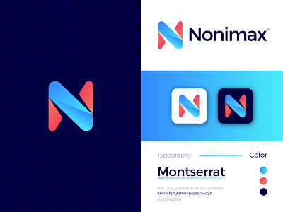 Nonimax Modern Logo Design - N Letter Mark app branding design gradient logo graphic design icon illustrator letter mark logo logo design logodesign minimal modern modern logo ui ux