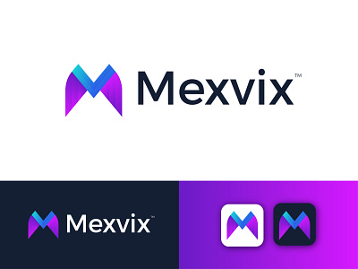 Mexvix Modern Logo Design - M+V Letter Mark app branding design gradient logo graphic design icon illustration illustrator letter mark logo logo design logodesign modern modern logo ui ux