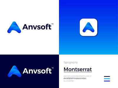 Anvsoft Modern Logo Design - A Letter Mark app branding design graphic design icon letter mark logo modern logo ui ux