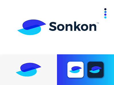 Sonkon Modern Logo Design - S + Letter Mark app branding design gradient logo graphic design icon letter mark logo logo design logodesign modern modern logo ux
